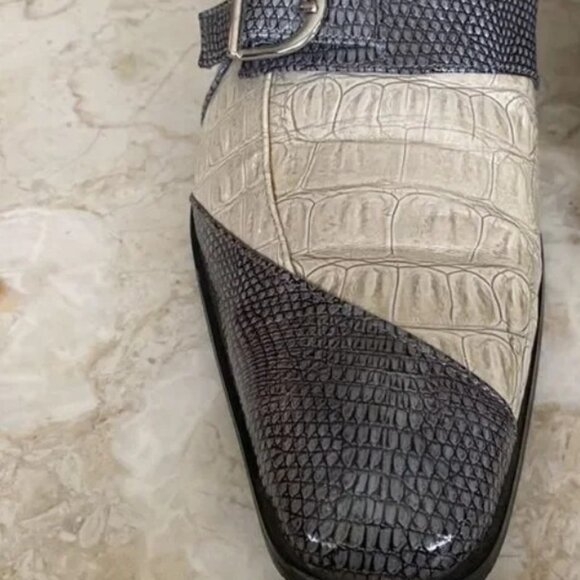 Roberto Chillini Retro-style Croc-Embossed Monk Strap Shoes - Picture 2 of 8